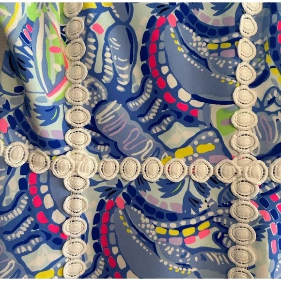 Lilly Pulitzer Elephants Print Square Neck A Line Dress Size 6 Blue White Pink - Picture 6 of 11